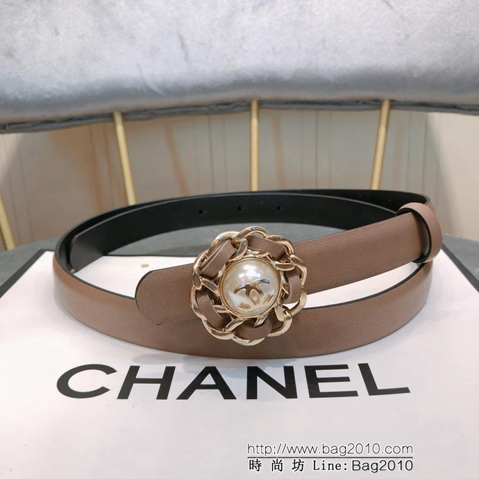 CHANEL香奈兒 18新款 20MM精品 進口光滑優雅小腰帶 CC穿皮鏈條經典銅扣 一帶兩用式腰帶  xfp1050